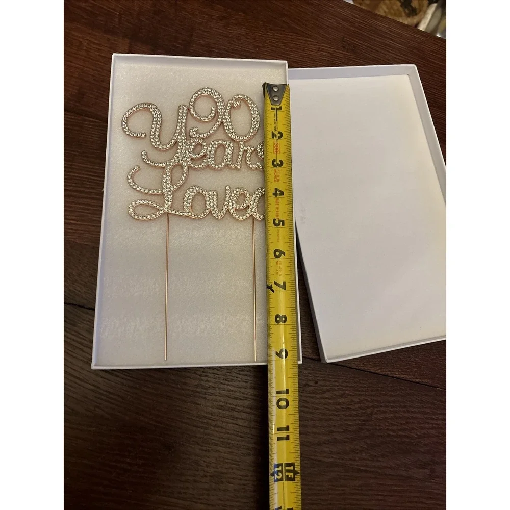 Crystal Creations Cake Topper Sparkly Rhinestones 90 Years Loved Rose Gold